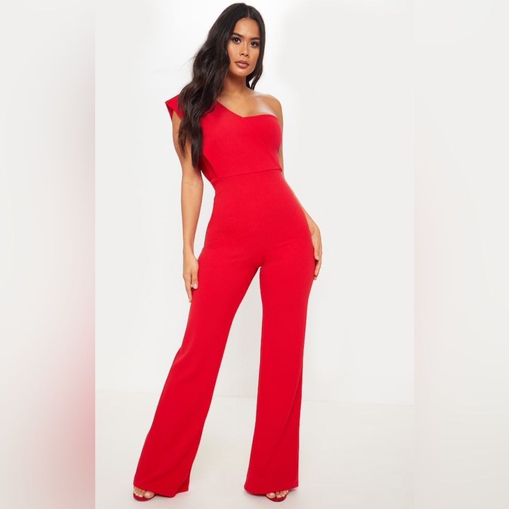 Pretty Little Thing Red One Shoulder Jumpsuit